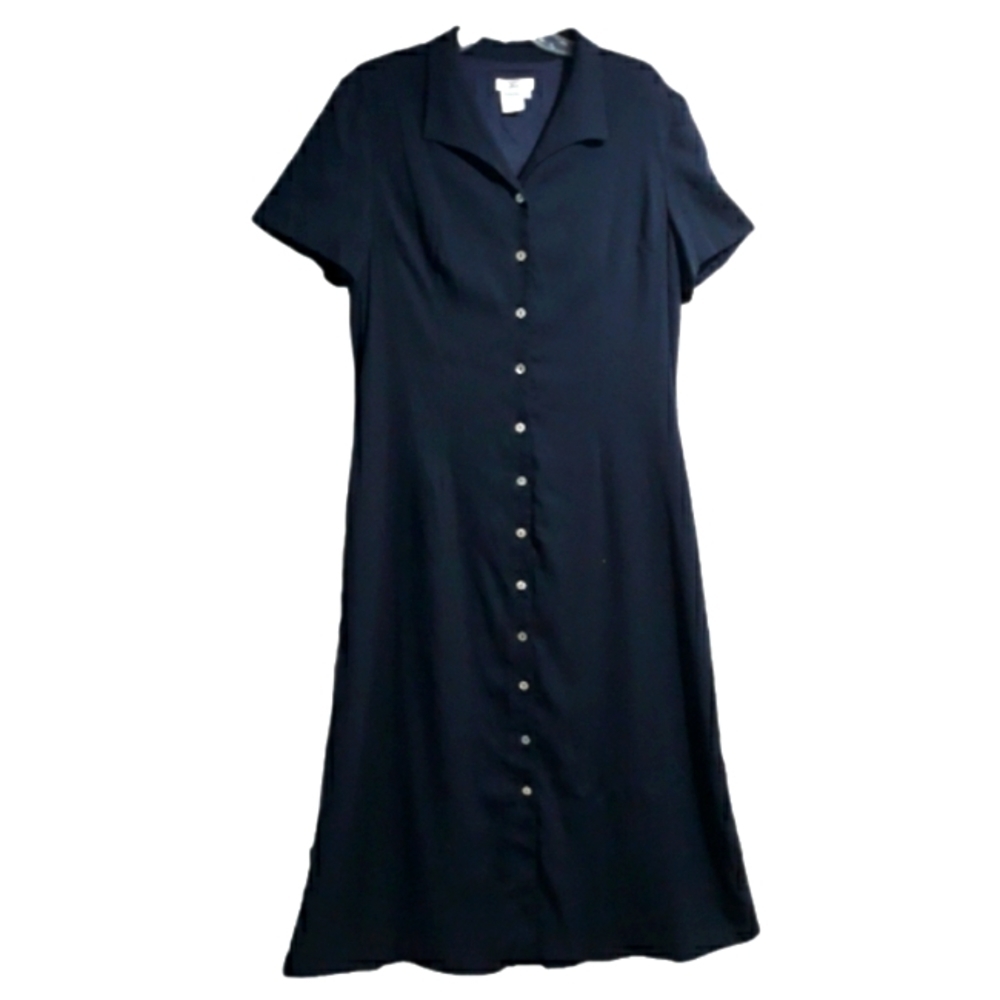 Vintage Talbots short sleeve button down lining dark navy blue dress size 16
